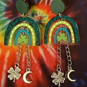 Handmade Lightweight Dangle Chain St. Patrick's Day Luck Earrings